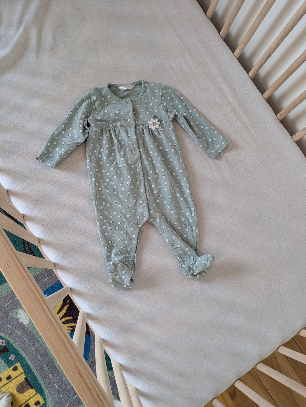 Mayoral  6M _ Sage Floral Footed One-Piece 100% Cotton